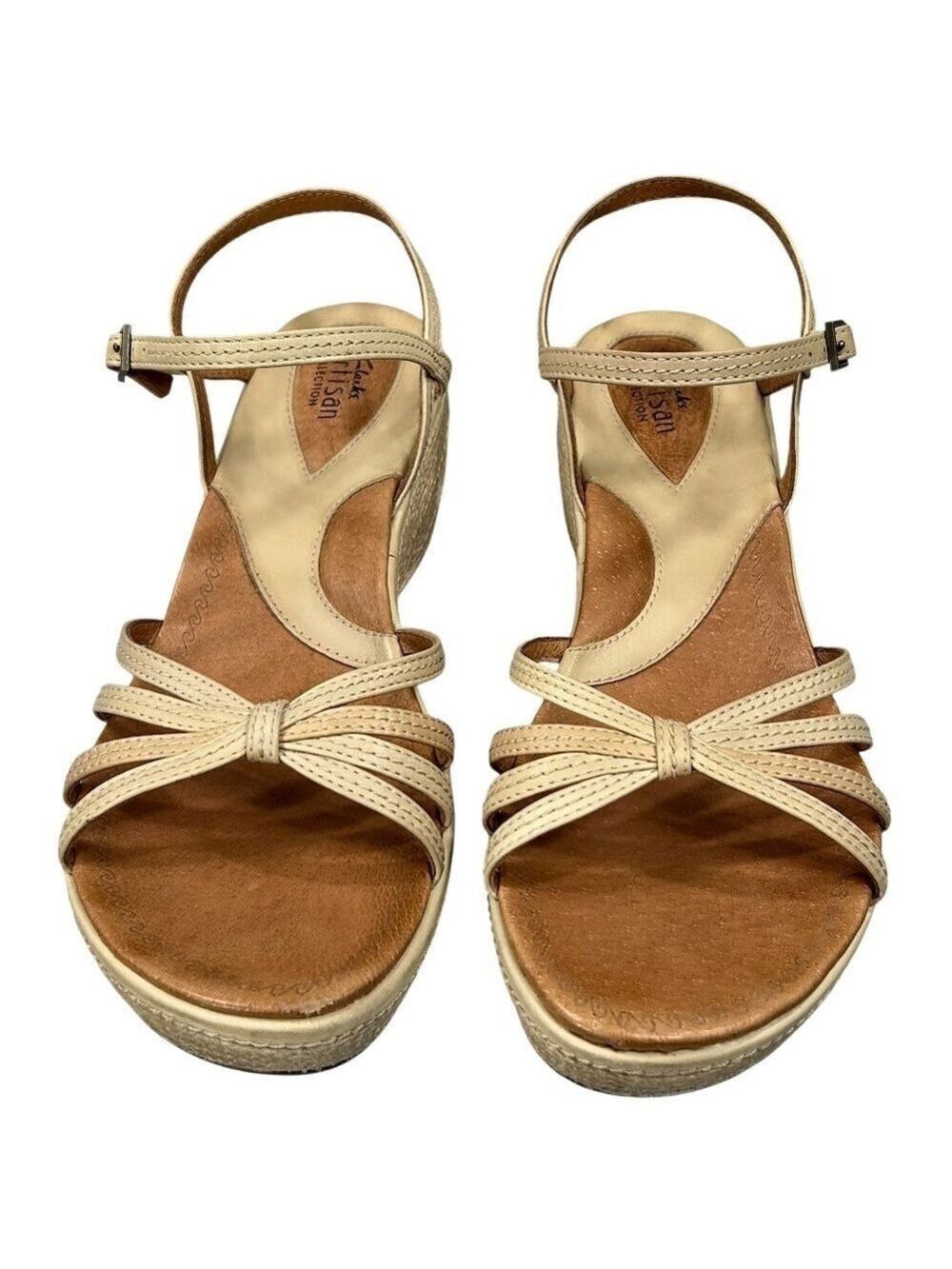 Clarks Artisan Collection Espadrille Tan Strappy Rope Wedge Sandals Size 11 - Picture 5 of 13
